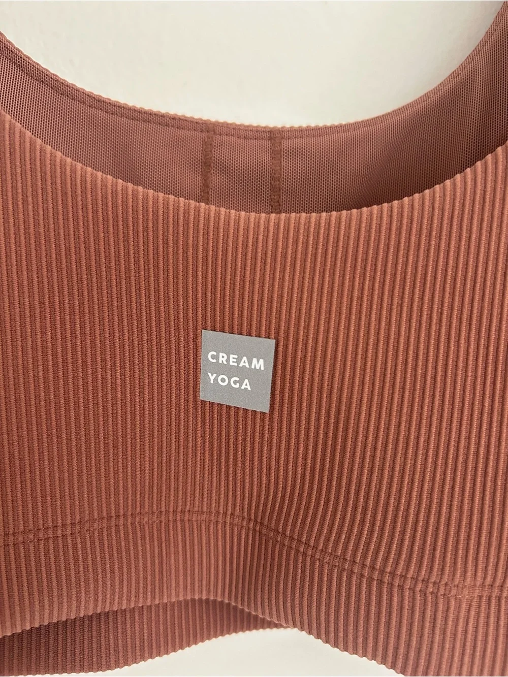 CREAM YOGA VENESA RIBBED BUSTIER SPORTS BRA ROSE TAUPE Size Large